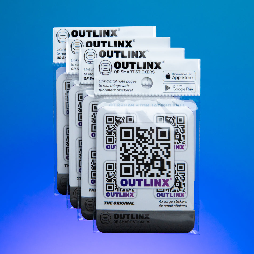 Outlinx The Original QR Smart Stickers, Bundle of 4 Packs, 32 stickers