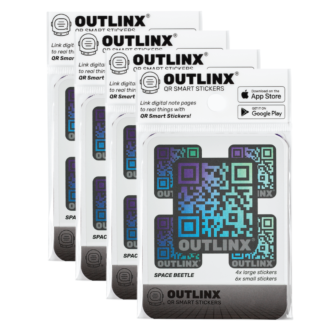 Outlinx Space Beetle QR Smart Stickers, Bundle of 4 Packs, 40 stickers