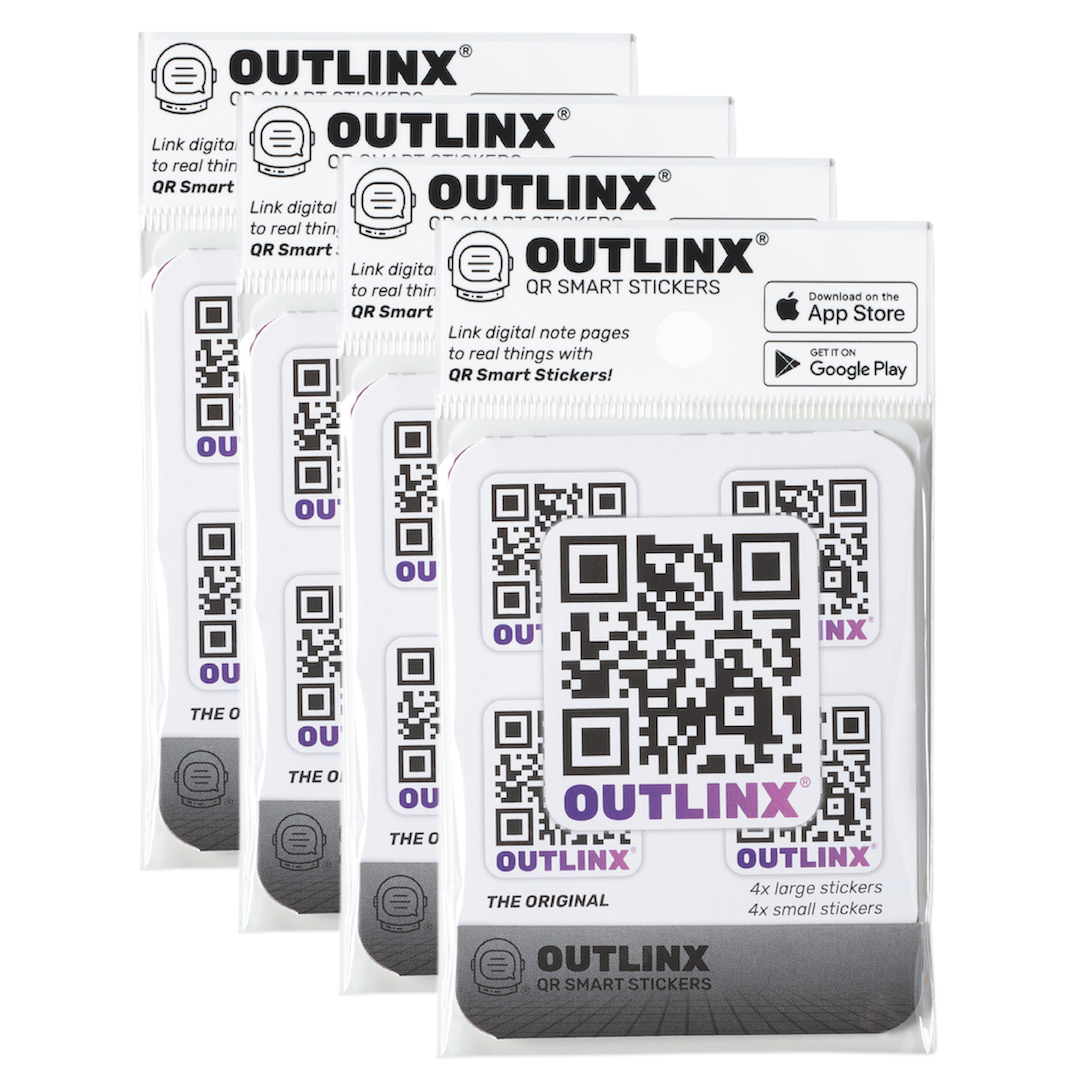 Outlinx The Original QR Smart Stickers, Bundle of 4 Packs, 32 stickers